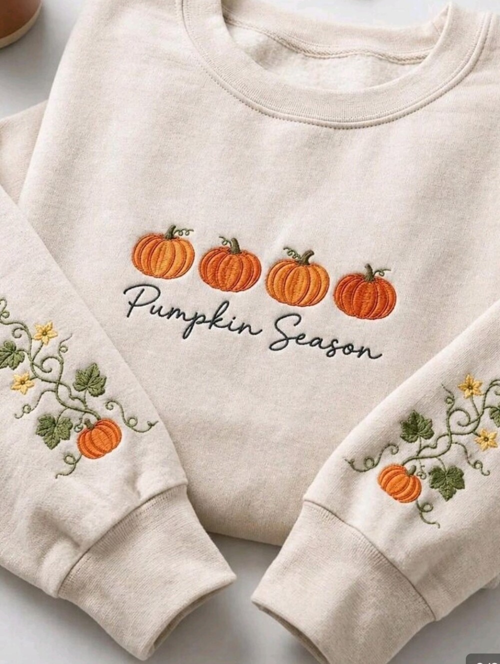 Pumpkin Season Embroidered Cream Kids Sweatshirt - Picture 3 of 3